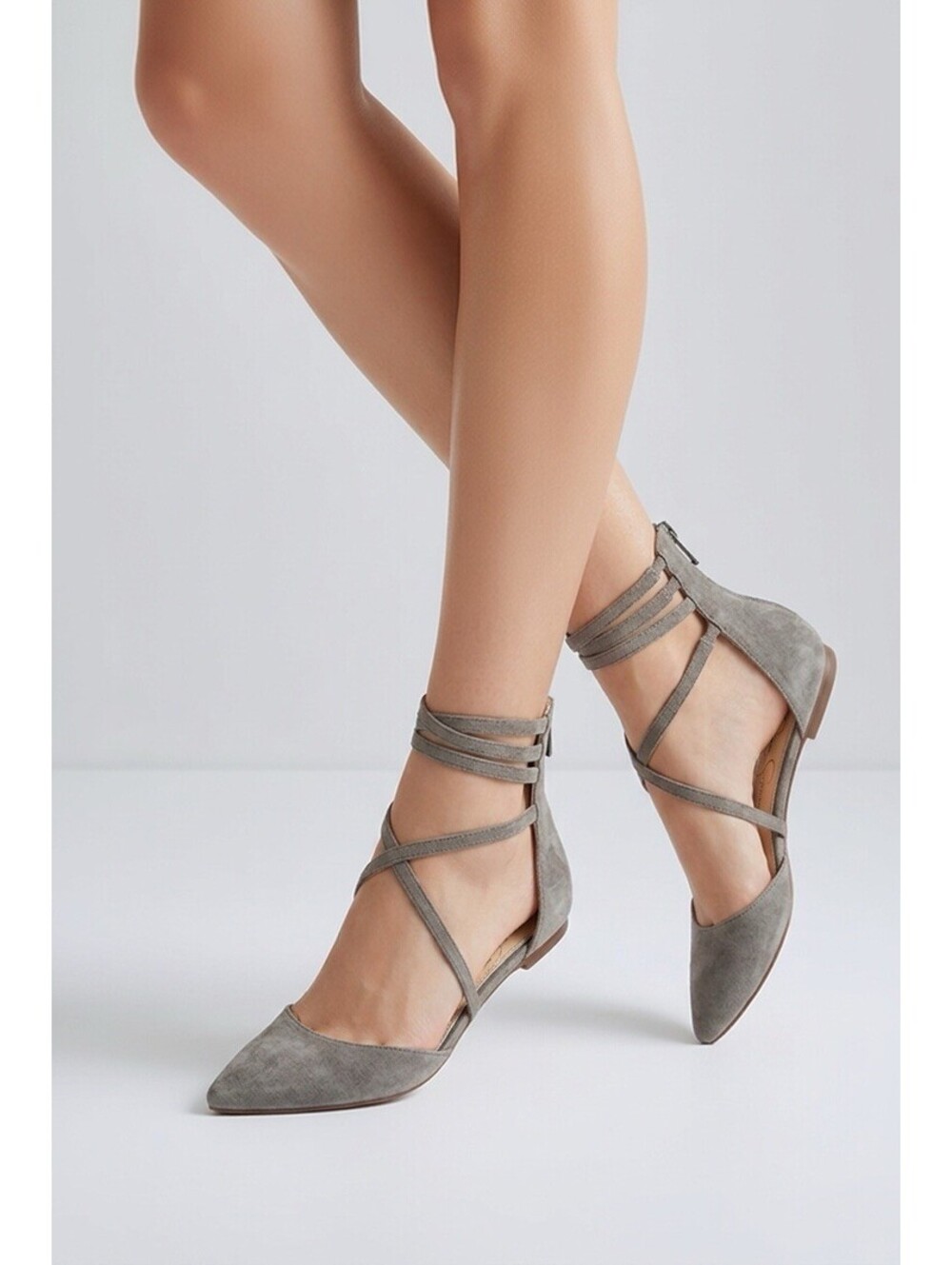 Jessica Simpson Zenka Grey Suede Womens 8B Pointed Toe Zip Back Strappy Ankles